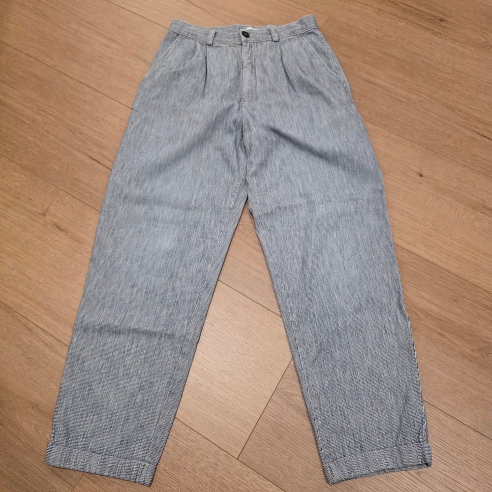 VTG Calvin Klein Sport Pleated Cotton Trousers Size 10 Blue Pinstripe USA Made
